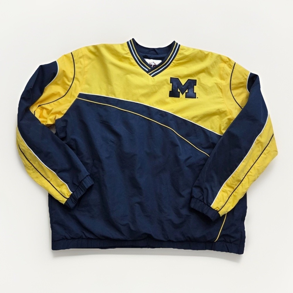 Michigan Wolverines Jacket XL G-III V-Neck Pullover Windbreaker Navy Yellow Golf
